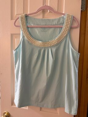 Talbots Light Blue XL Beaded Scoop Neck  Tank cotton spandex
